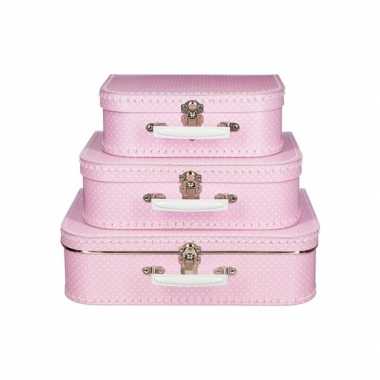 Koffertje roze met stippen wit 30 cm
