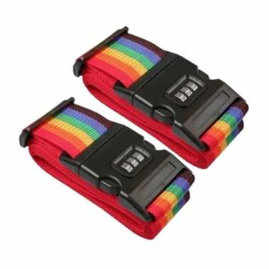 Pakket van 2x stuks kofferriemen / bagageriemen met cijferslot 200 cm regenboog kleuren