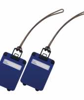 Pakket van 4x stuks kofferlabels kobalt blauw 9 5 cm