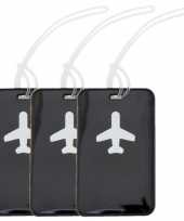 Pakket van 5x stuks kofferlabels zwart 11 5 cm